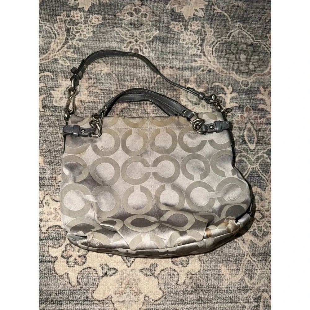 Coach Signature Brooke Jacquard Hobo Bag Purse Gray